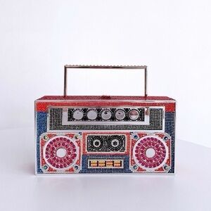 Retro Boombox with Rhinestone Design